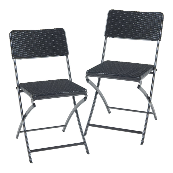 Set Mark di 2 Sedie Pieghevoli - Nero Effetto Rattan [en.casa]