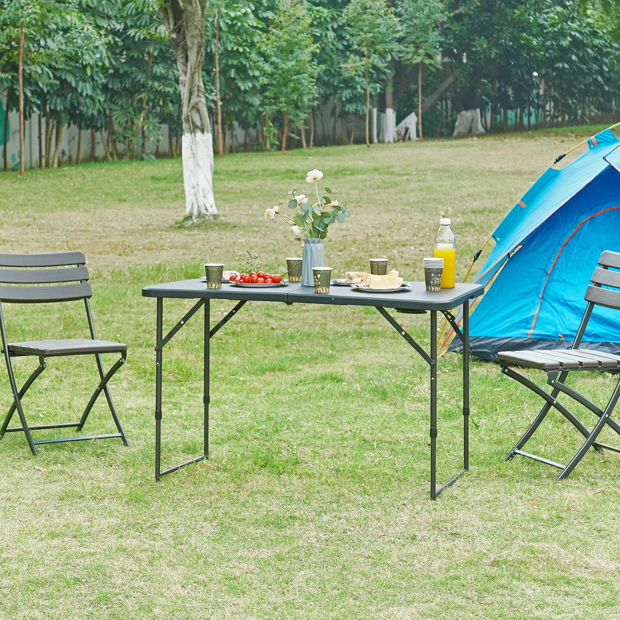 Tavolo da Picnic Adelfia Pieghevole - Nero [en.casa]