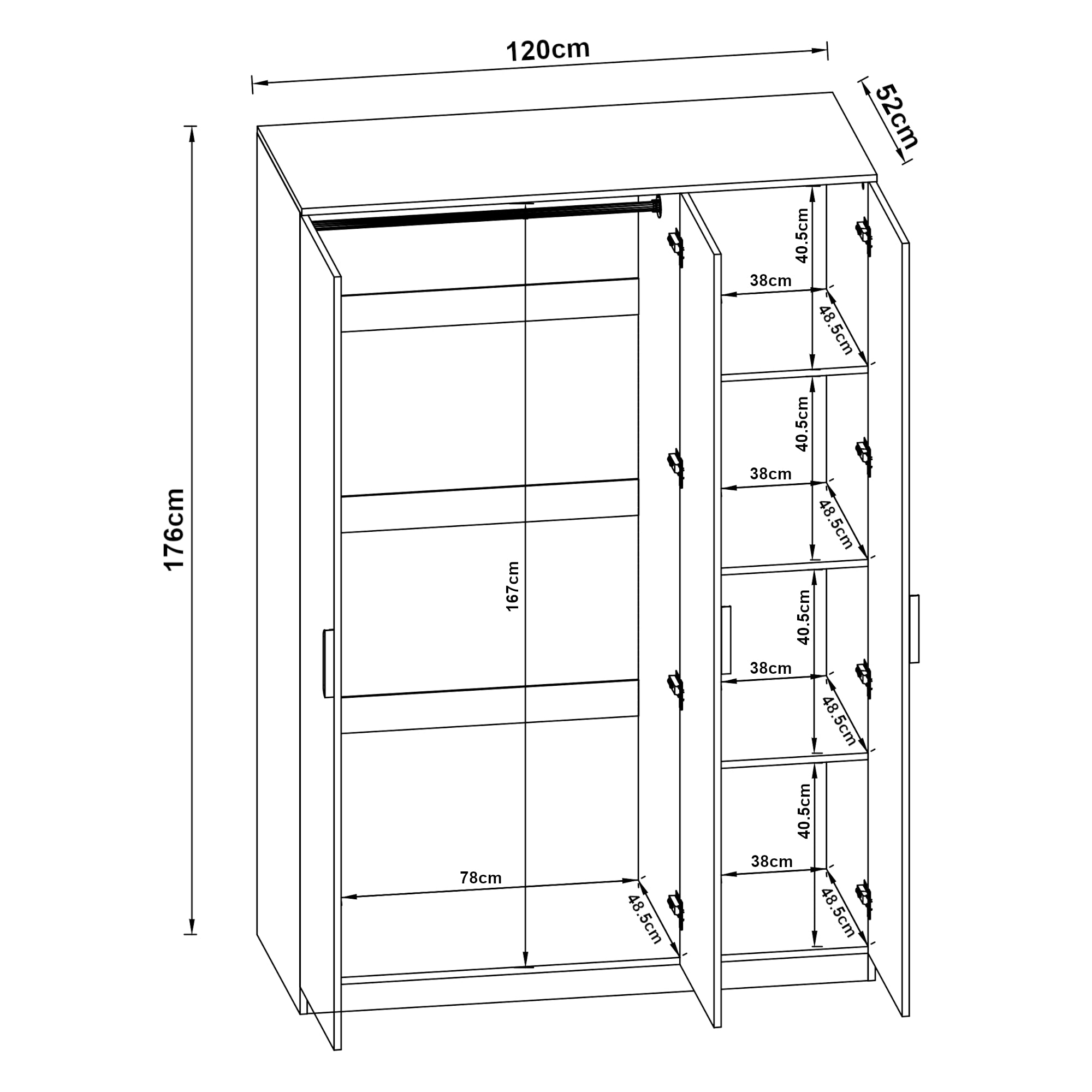 Armadio Guardaroba Eiselfing con 4 Scomparti 176 x 120 x 52 cm Effetto Rovere [en.casa]