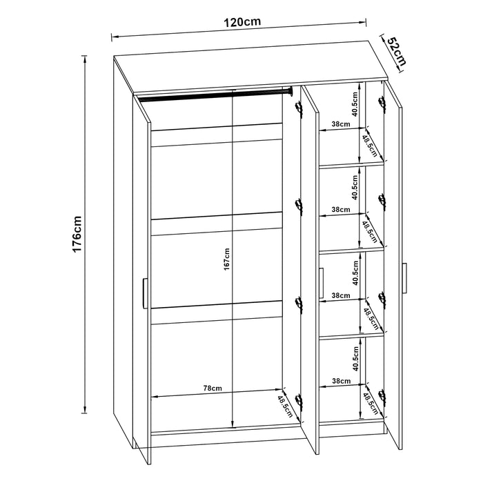 Armadio Guardaroba Eiselfing con 4 Scomparti 176 x 120 x 52 cm Effetto Rovere [en.casa]