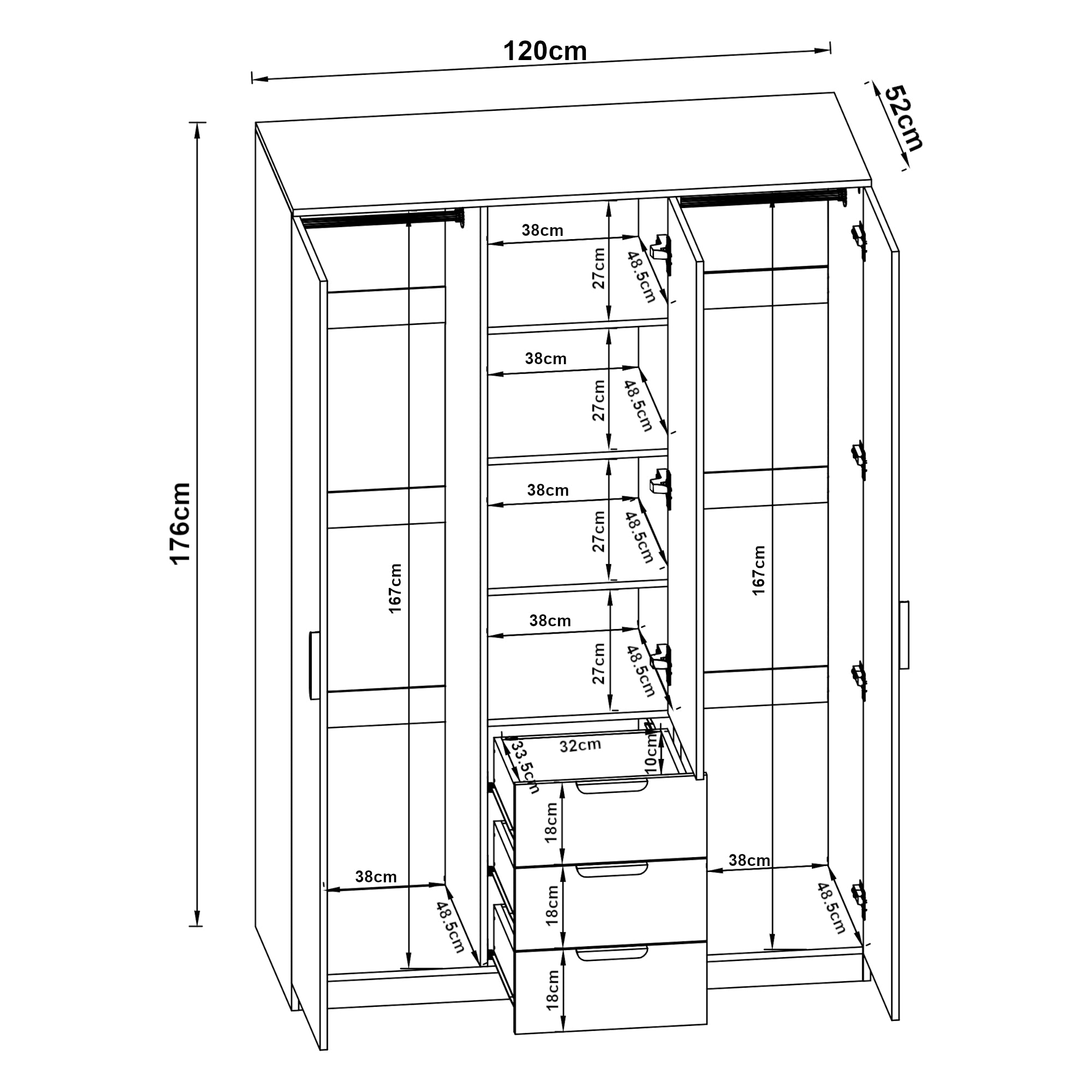 Armadio Guardaroba Eiselfing con Scomparti e Cassetti 176 x 120 x 52 cm Effetto Rovere [en.casa]