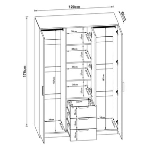 Armadio Guardaroba Eiselfing con Scomparti e Cassetti 176 x 120 x 52 cm Effetto Rovere [en.casa]