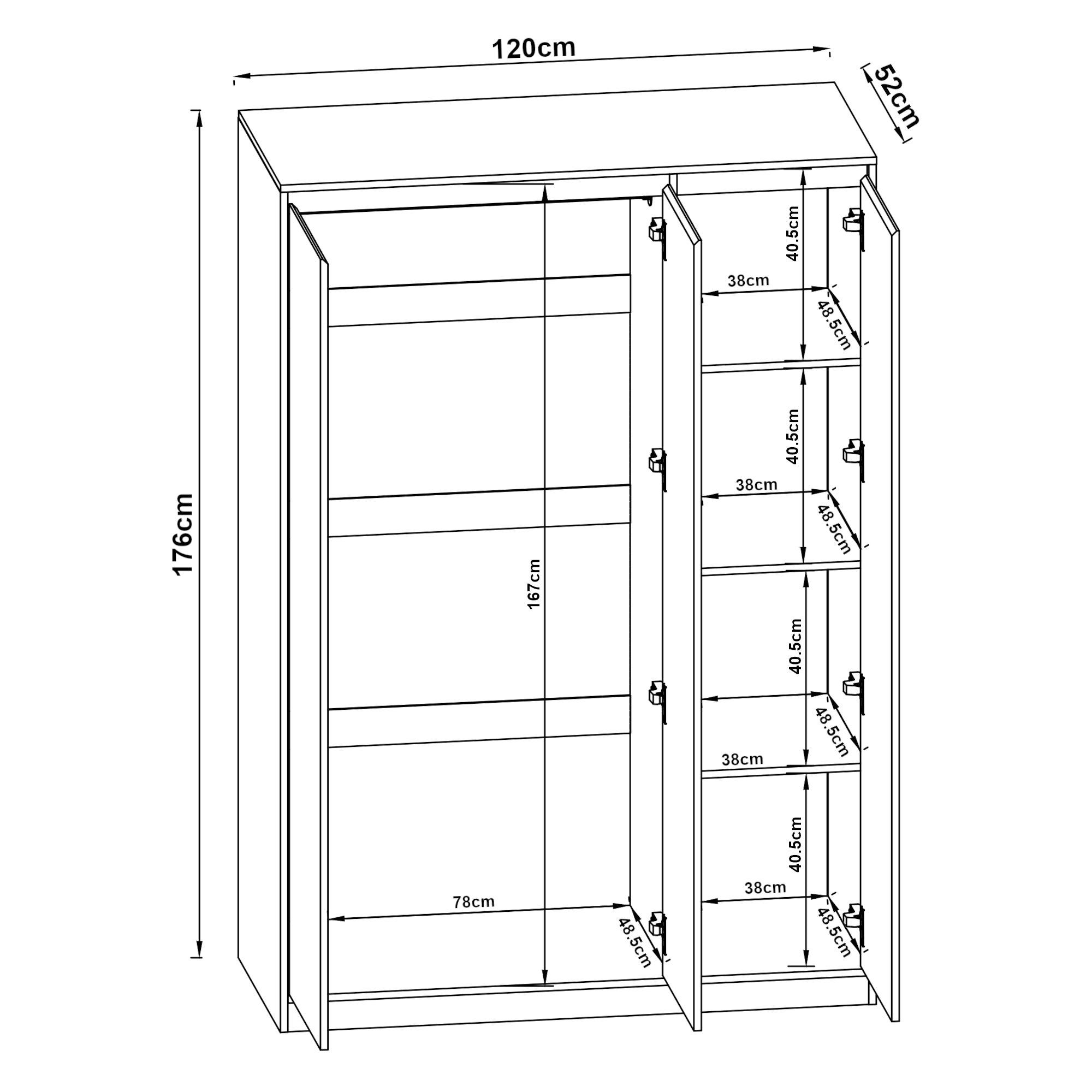 Armadio Guardaroba Bastheim con 4 Scomparti 176 x 120 x 52 cm Effetto Rovere [en.casa]