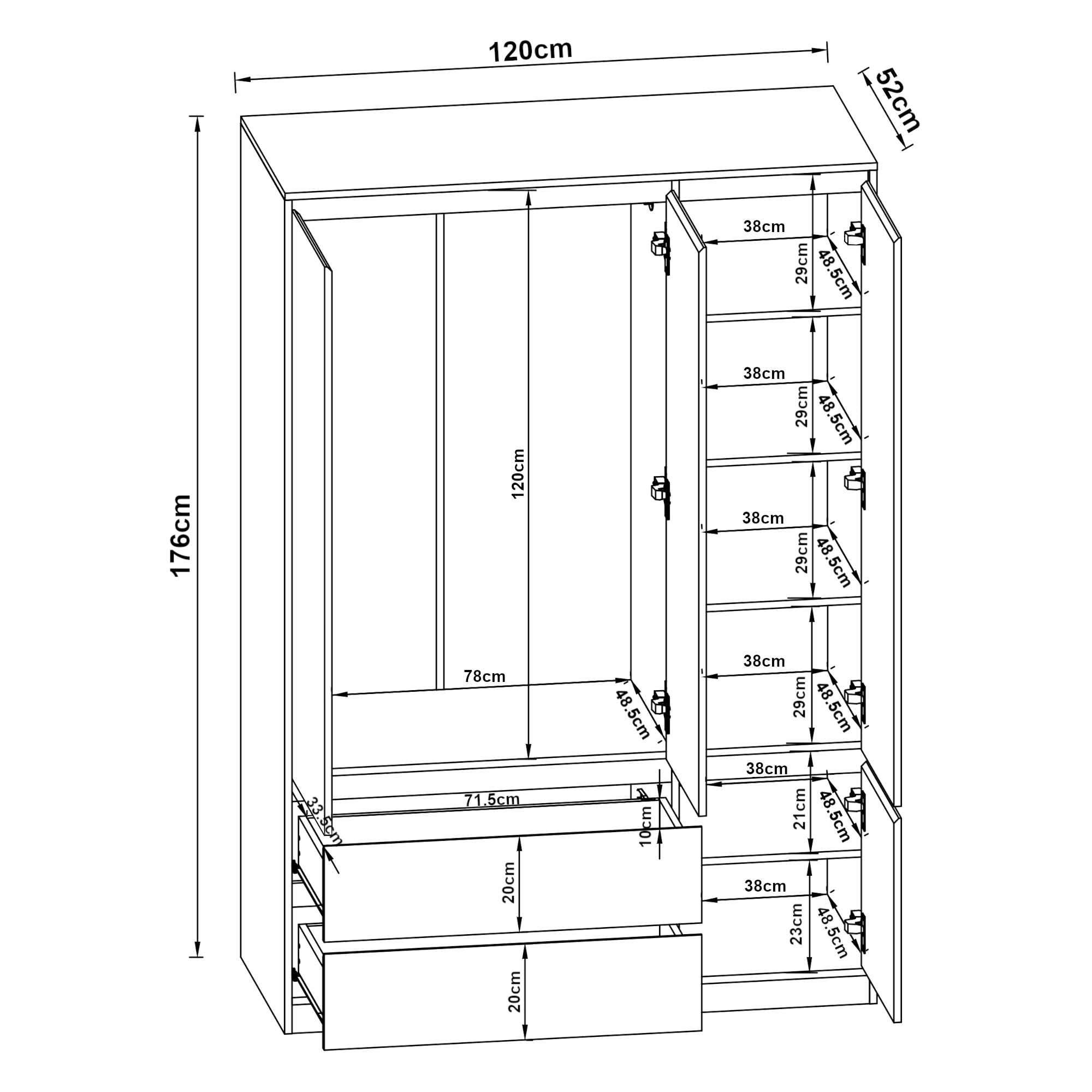 Armadio Guardaroba Bastheim con 6 Scomparti 176 x 120 x 52 cm Effetto Rovere [en.casa]