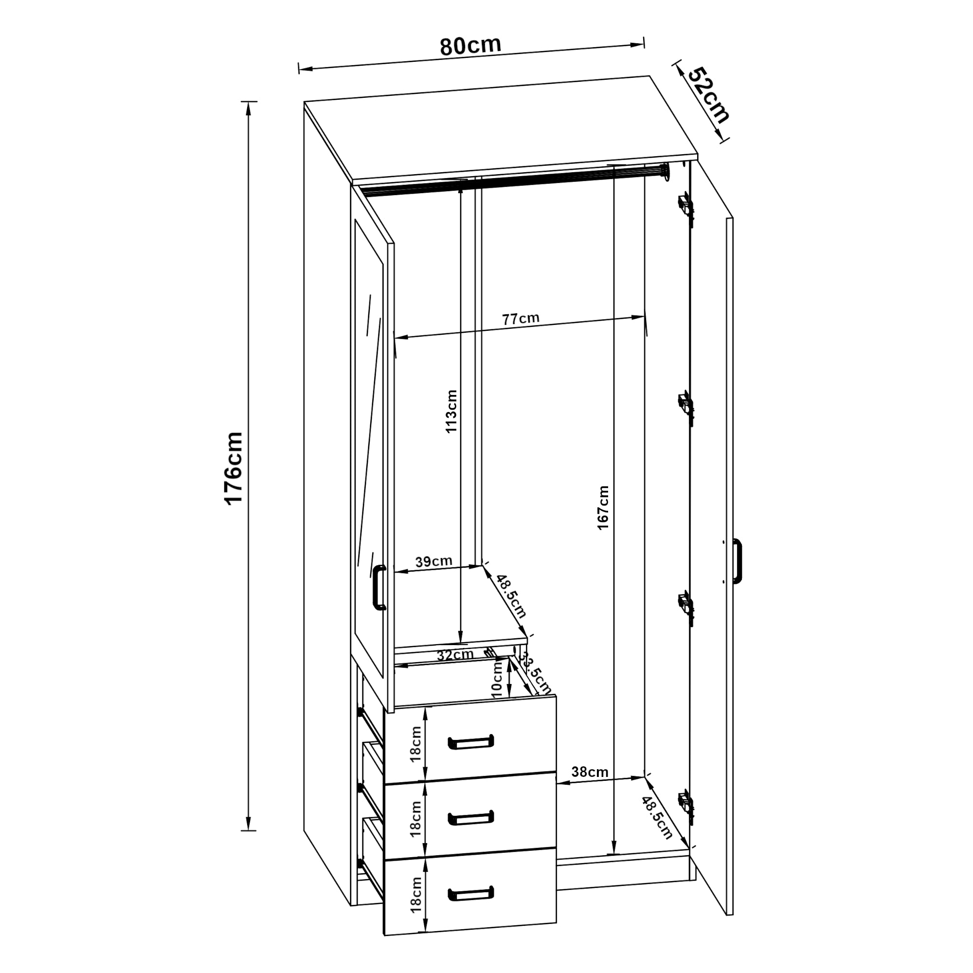 Armadio Guardaroba Bodolz con Cassettiera e Specchio 176 x 80 x 52 cm Effetto Rovere Sonoma [en.casa]