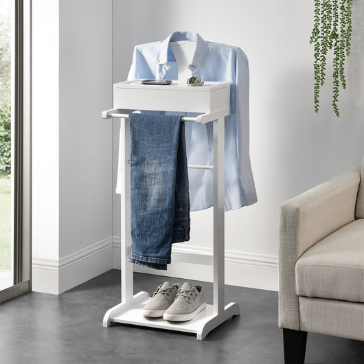 Servomuto con Porta Pantaloni e Cassetta con Scomparti - Bianco [en.casa]