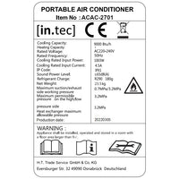 Climatizzatore Portatile 3 in 1 con Kit per Finestre, Timer 24h e Telecomando - Condizionatore, Deumidificatore,