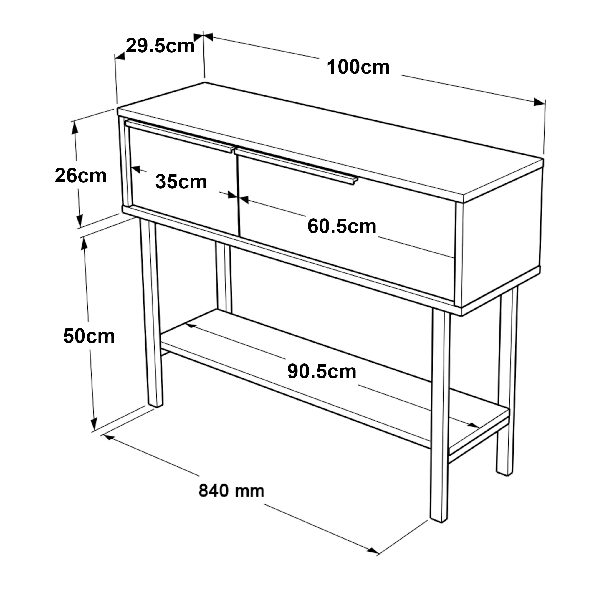 Tavolo Consolle Kvà¦nangen con Scomparti Chiusi e Ripiano 100x30x76 cm Effetto Rovere / Rattan [en.casa]