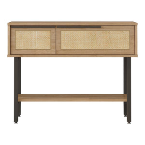 Tavolo Consolle Kvà¦nangen con Scomparti Chiusi e Ripiano 100x30x76 cm Effetto Rovere / Rattan [en.casa]