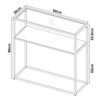 Tavolo a Consolle Kuhmo in Metallo 80 x 80 x 30 cm 2 Piani di Appoggio Vetro / Bianco [en.casa]