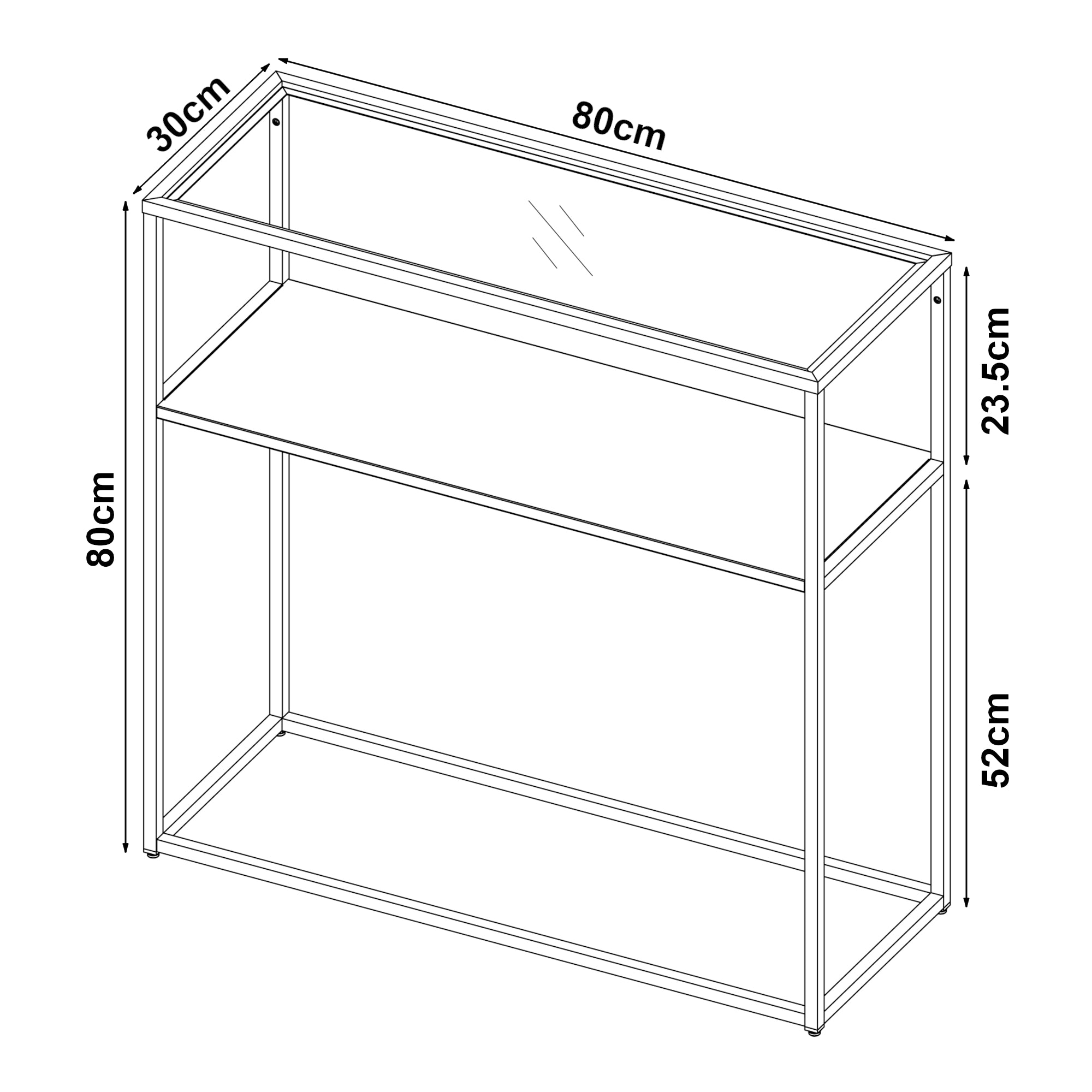 Tavolo a Consolle Kuhmo in Metallo 80 x 80 x 30 cm 2 Piani di Appoggio Vetro / Bianco [en.casa]