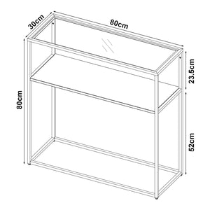 Tavolo a Consolle Kuhmo in Metallo 80 x 80 x 30 cm 2 Piani di Appoggio Vetro / Bianco [en.casa]