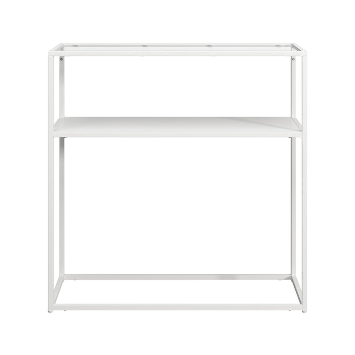 Tavolo a Consolle Kuhmo in Metallo 80 x 80 x 30 cm 2 Piani di Appoggio Vetro / Bianco [en.casa]