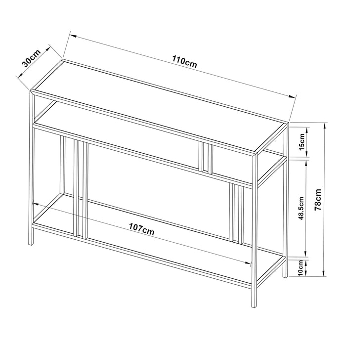 Tavolo a Consolle Kumlinge in Metallo con 3 Piani 78 x 110 x 30 cm Nero [en.casa]