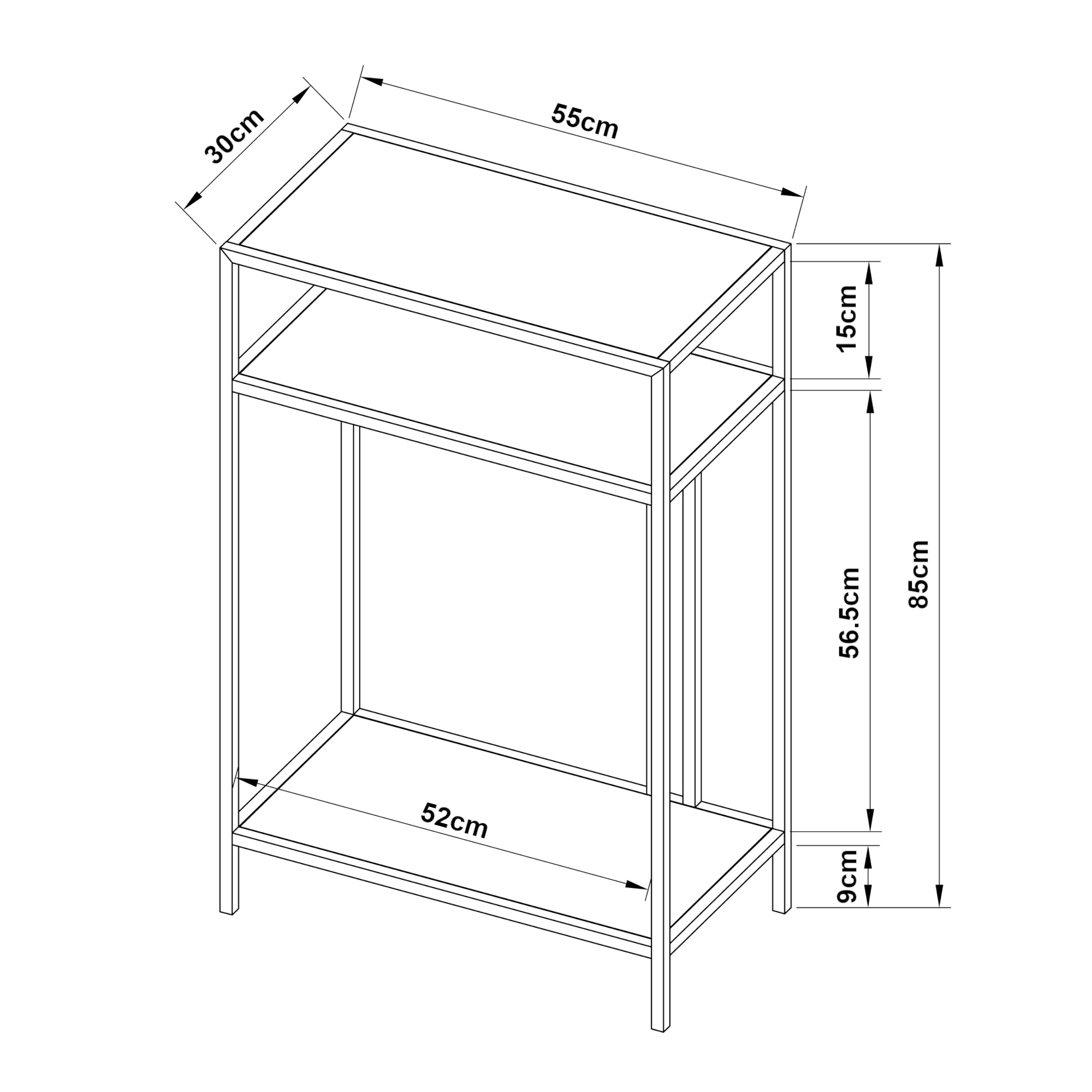 Tavolo a Consolle Kumlinge in Metallo con 3 Piani 85 x 55 x 30 cm Nero [en.casa]