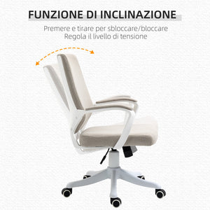 Sedia Operativa Ergonomica Regolabile Funzione Dondolo Beige e Bianco