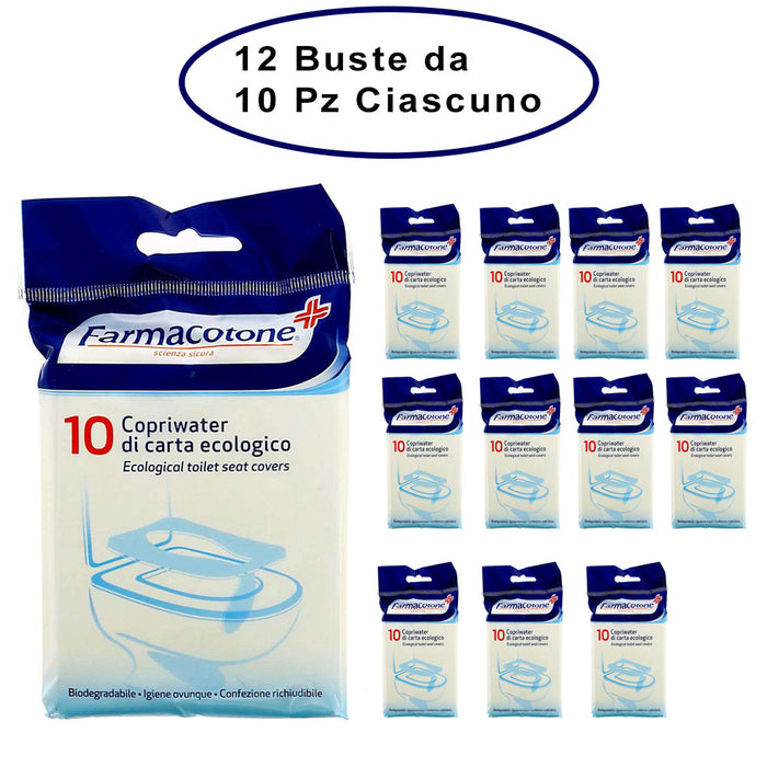 Farmacotone copriwater di carta ecologico 12 buste da 10 copriwater ciascuna