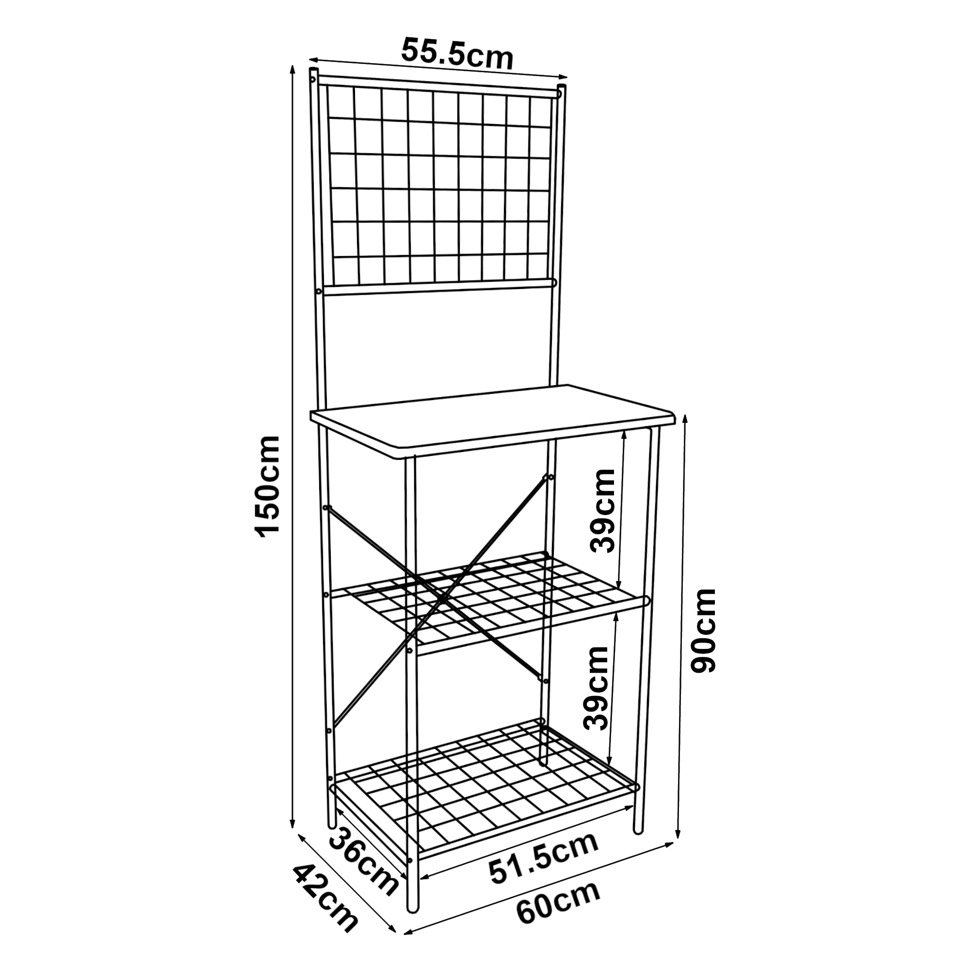 Scaffale da Cucina 'Nibe' Mobile da Stoccaggio Supporto per Microonde Organizzatore da Cucina con Parete a Griglia e