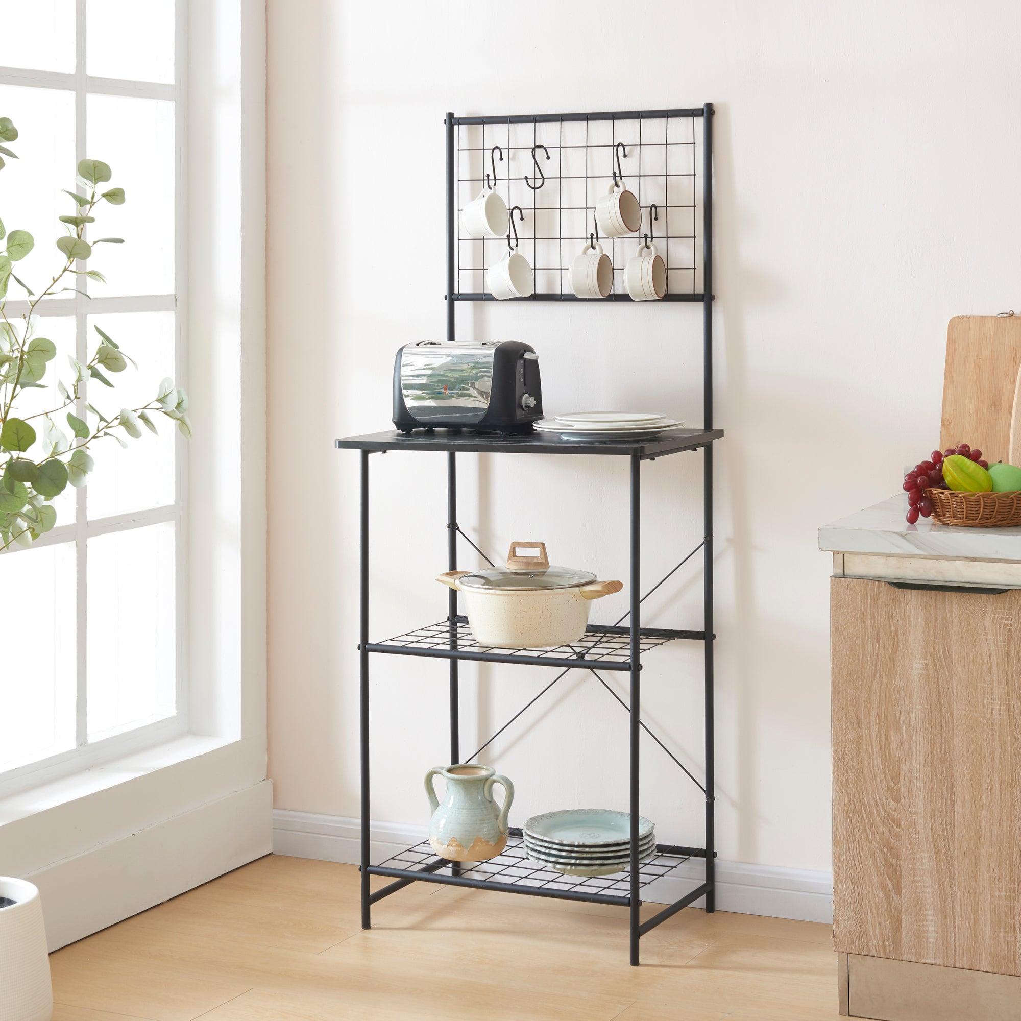 Scaffale da Cucina 'Nibe' Mobile da Stoccaggio Supporto per Microonde Organizzatore da Cucina con Parete a Griglia e