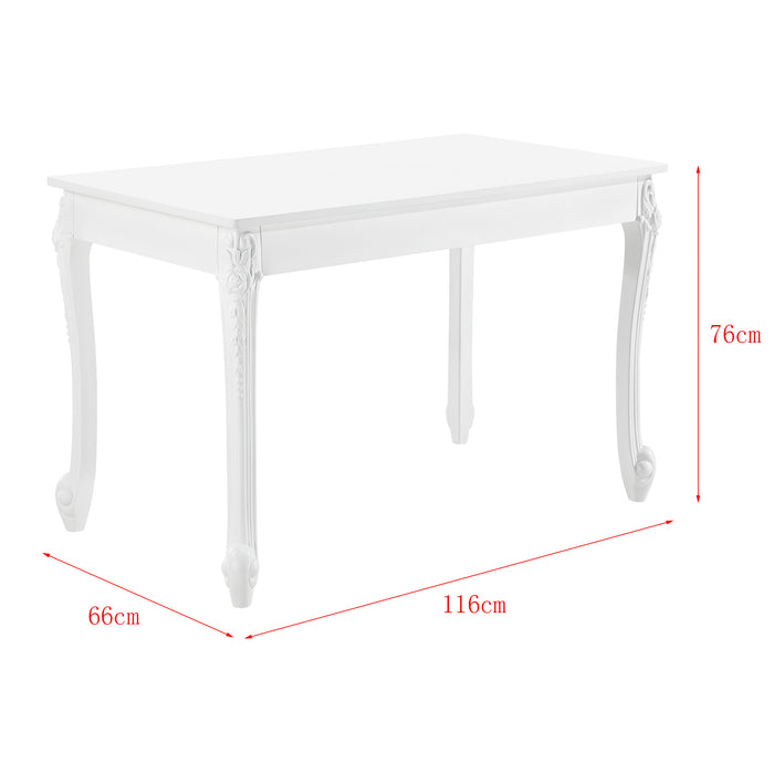 Tavolo da Pranzo Bianco in Stile Barocco con Decoro Floreale 116 x 66 x 76 cm Tavolo Rettangolare con Gambe di Plastica