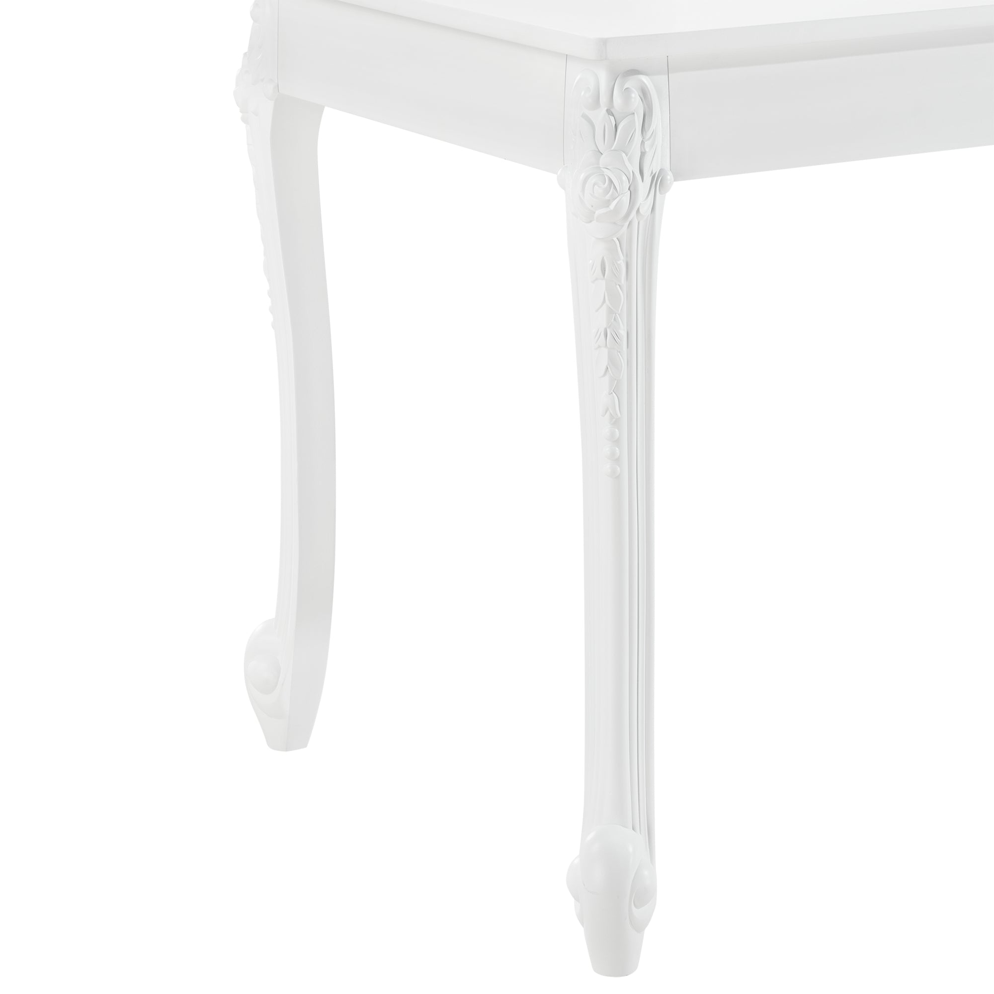 Tavolo da Pranzo Bianco in Stile Barocco con Decoro Floreale 116 x 66 x 76 cm Tavolo Rettangolare con Gambe di Plastica