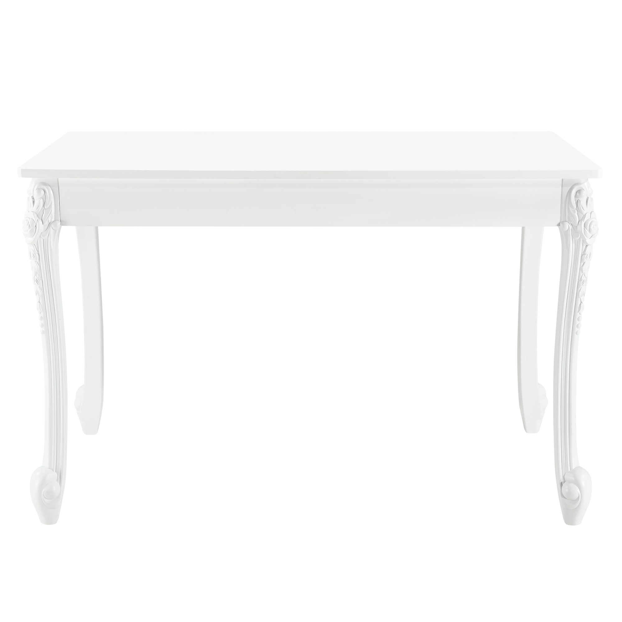 Tavolo da Pranzo Bianco in Stile Barocco con Decoro Floreale 116 x 66 x 76 cm Tavolo Rettangolare con Gambe di Plastica