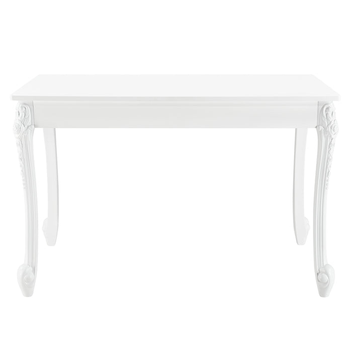 Tavolo da Pranzo Bianco in Stile Barocco con Decoro Floreale 116 x 66 x 76 cm Tavolo Rettangolare con Gambe di Plastica