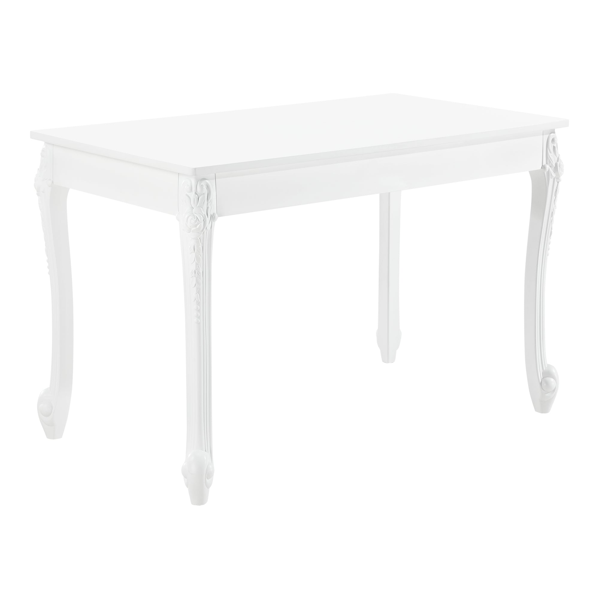 Tavolo da Pranzo Bianco in Stile Barocco con Decoro Floreale 116 x 66 x 76 cm Tavolo Rettangolare con Gambe di Plastica