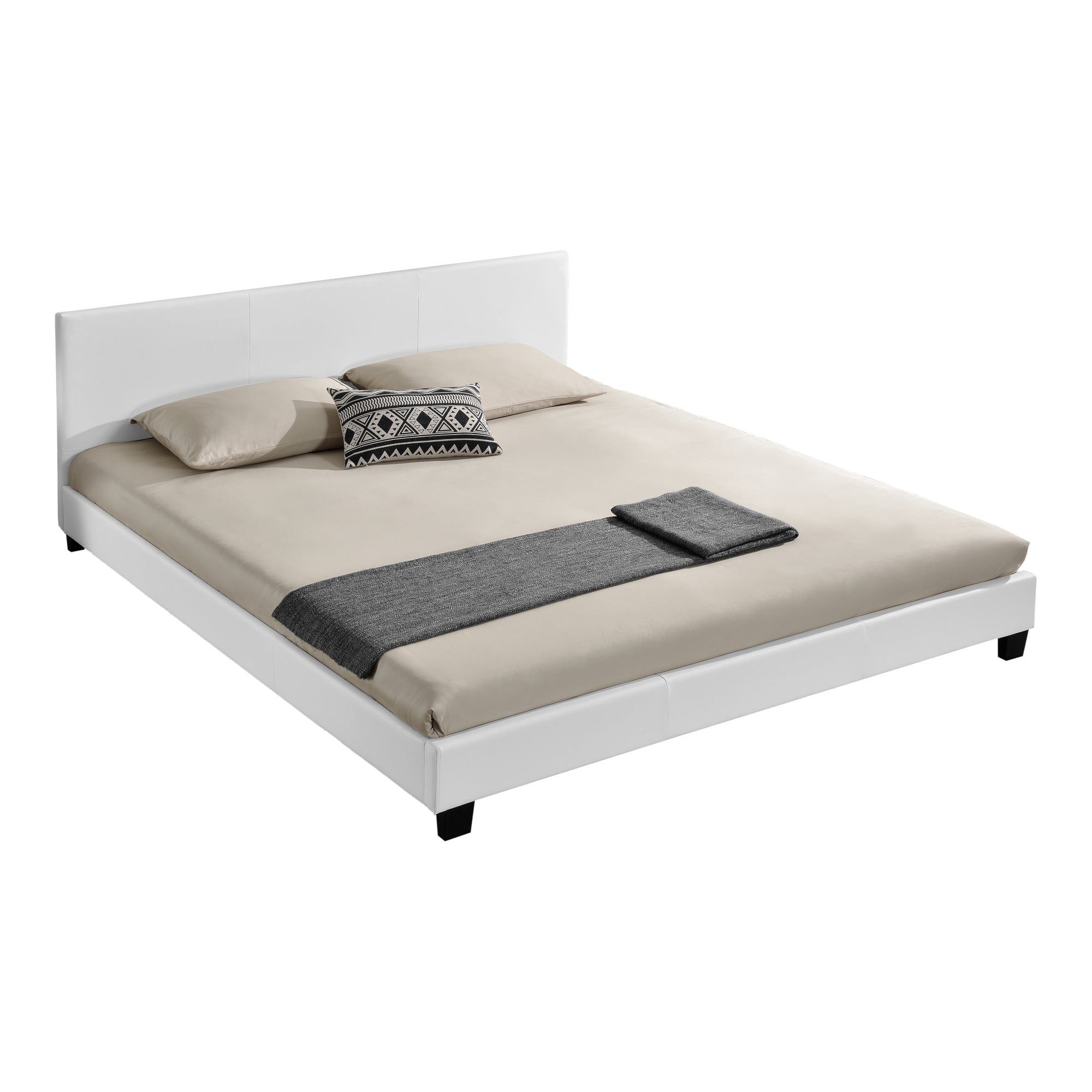 Letto Matrimoniale Albacete con Testiera Alta e Materasso 160x200 cm Similpelle Bianco Corium