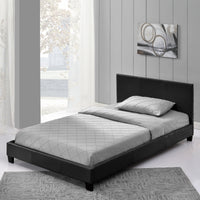 Letto Francese Albacete con Testiera Alta e Materasso 140x200 cm Similpelle Nero Corium