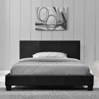 Letto Francese Albacete con Testiera Alta e Materasso 140x200 cm Similpelle Nero Corium