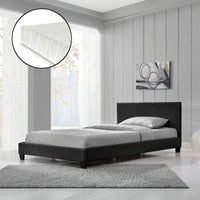 Letto Francese Albacete con Testiera Alta e Materasso 140x200 cm Similpelle Nero Corium