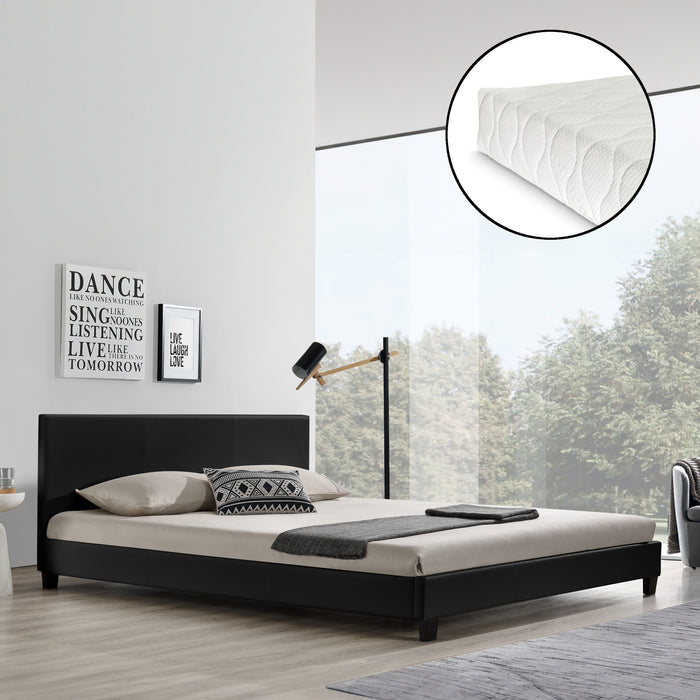 Letto Matrimoniale Albacete con Testiera Alta e Materasso 160x200 cm Similpelle Nero Corium