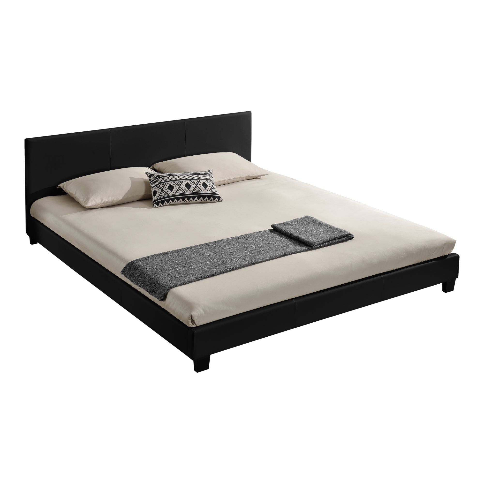 Letto Matrimoniale Albacete con Testiera Alta e Materasso 160x200 cm Similpelle Nero Corium