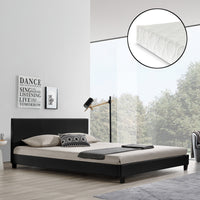 Letto Matrimoniale King Size Albacete con Testiera Alta e Materasso 180x200 cm Similpelle Nero Corium