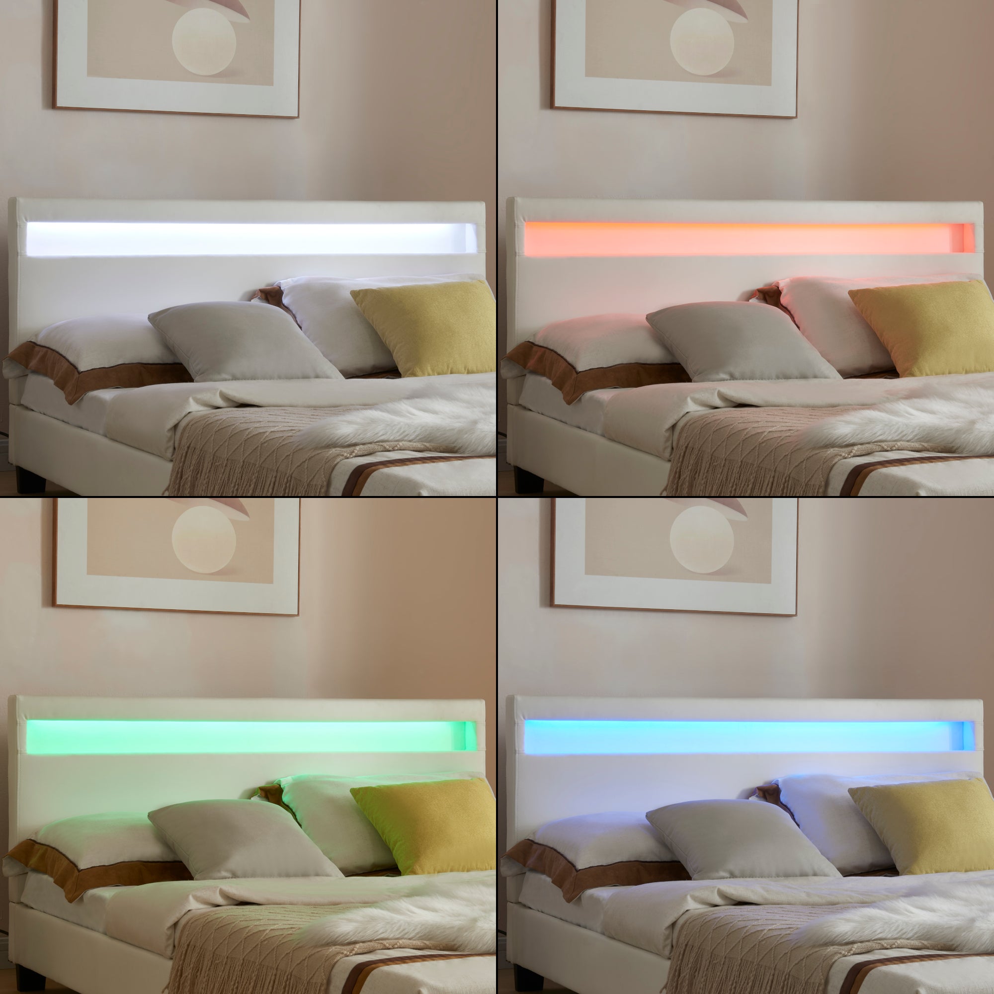 Letto imbottito corium con illuminazione LED (Paris) e materasso (140x200cm)(bianco)(schiuma a freddo) - In similpelle /