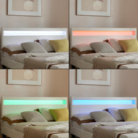 Letto imbottito corium con illuminazione LED (Paris) e materasso (140x200cm)(bianco)(schiuma a freddo) - In similpelle /