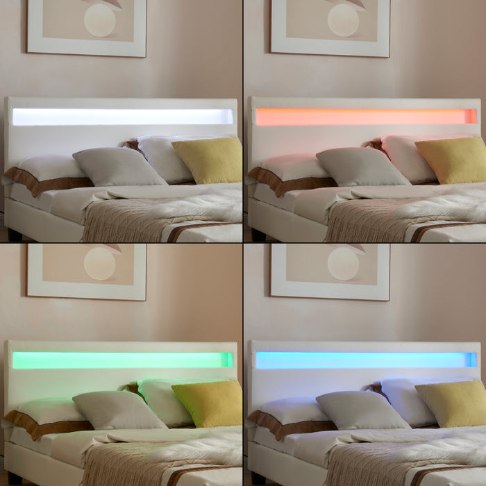 Letto imbottito corium con illuminazione LED (Paris) e materasso (140x200cm)(bianco)(schiuma a freddo) - In similpelle /