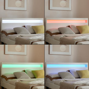 Letto Francese Imbottito 140x200 cm Testiera Alta con Illuminazione a LED Similpelle - Bianco Corium