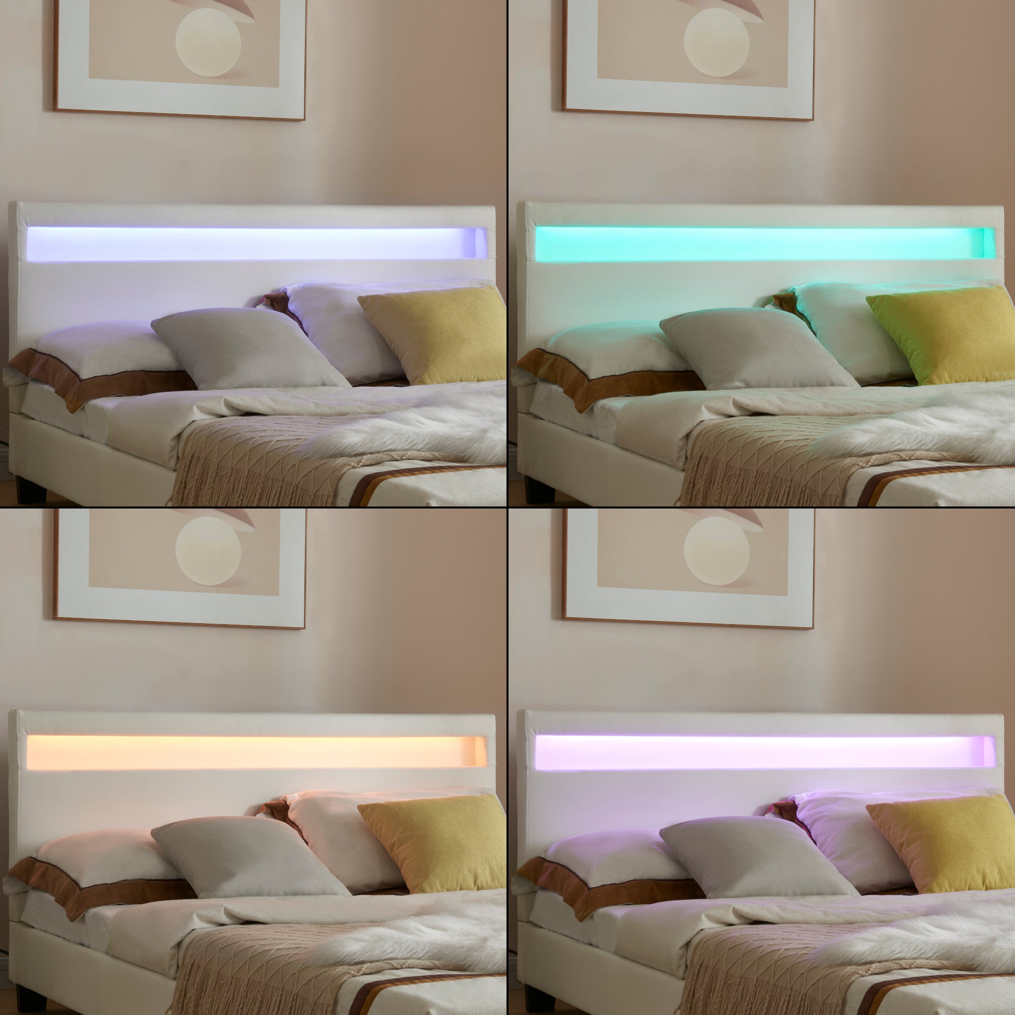 Letto imbottito corium con illuminazione LED (Paris) e materasso (140x200cm)(bianco)(schiuma a freddo) - In similpelle /