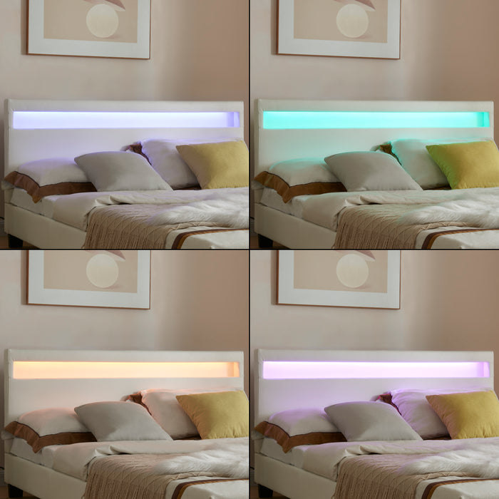 Letto imbottito corium con illuminazione LED (Paris) e materasso (140x200cm)(bianco)(schiuma a freddo) - In similpelle /