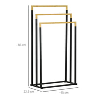 Portasciugamani 3 Barre 45x22,5x86 cm in Bambù e Metallo Nero