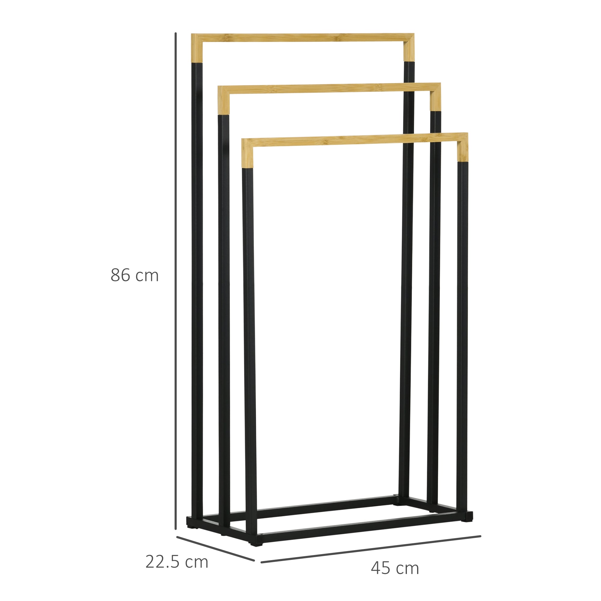 Portasciugamani 3 Barre 45x22,5x86 cm in Bambù e Metallo Nero