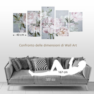 EasyComfort Stampa su Tela con Peonie, 5 Pezzi per Casa e Ufficio, Tela in Legno di Pino e Vernice ad Acqua, 200x100cm, Multicolore