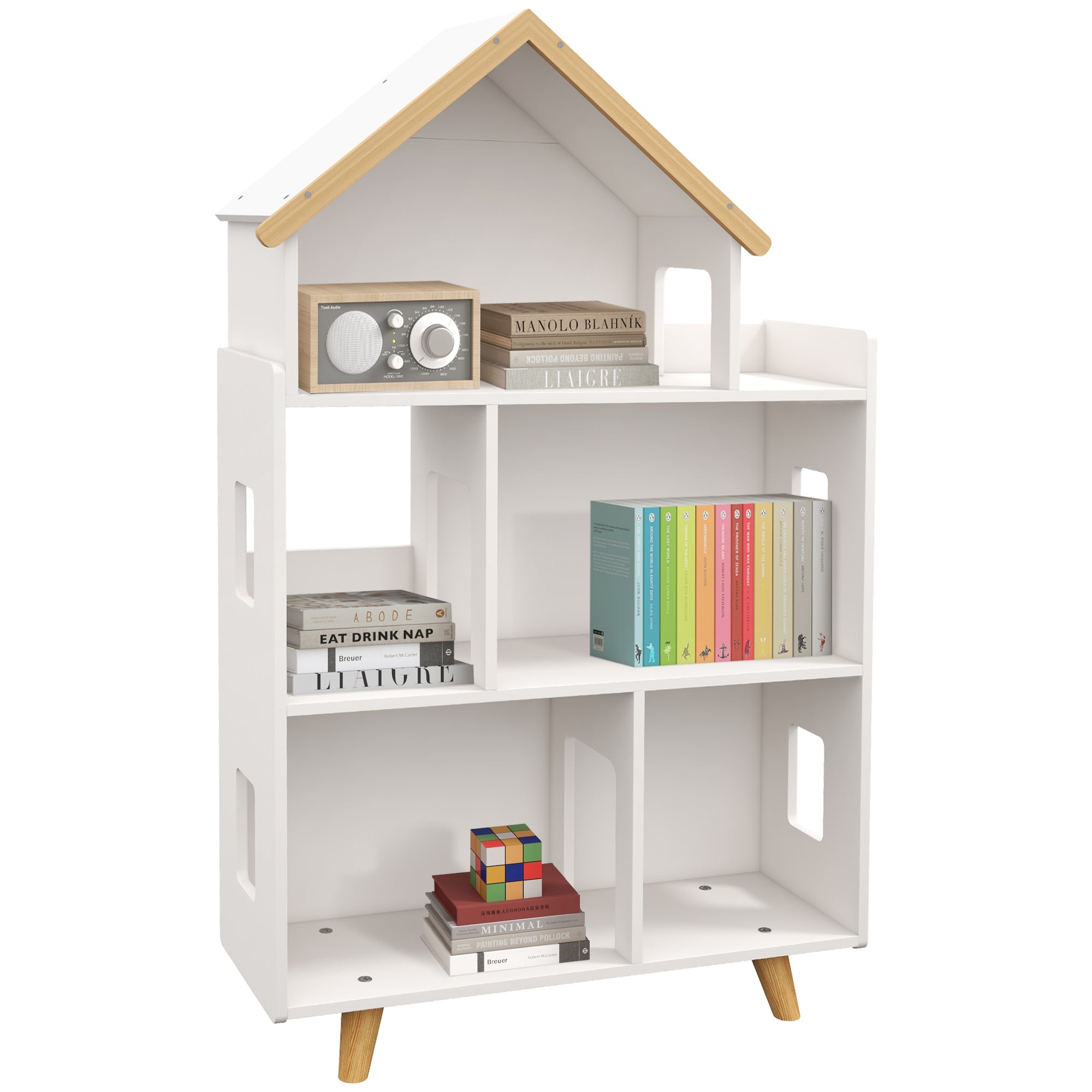 Libreria per Bambini 65x25x108,5 cm in MDF e Legno di Pino Bianco