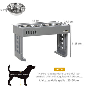 Set 2 Ciotole per Cani 1,2 Litri 44x27,7x28 cm in ABS e Acciaio Grigio