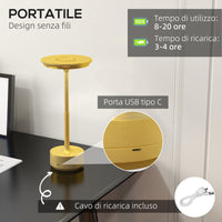 Lampada da Tavolo a LED Senza Filo Touch ⌀13x28,5 cm Batteria Ricaricabile Oro