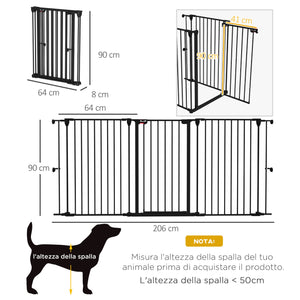 Cancelletto di Sicurezza per Animali Domestici 206x90 cm in Acciaio e Plastica Nero