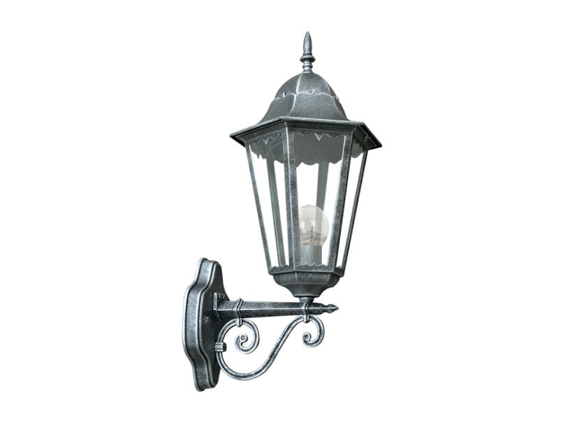 Lanterna da esterno FIRENZE nera e argento con diffusore in vetro