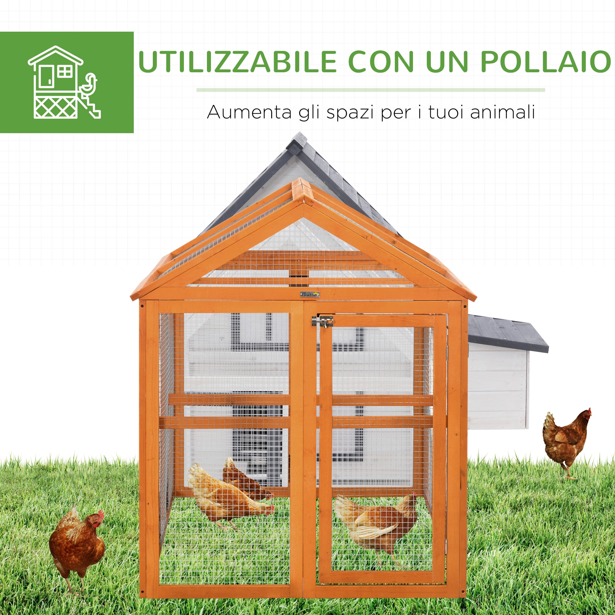 Pollaio Gabbia per Galline 140x88,5x106 cm in Legno con Rete Metallica Arancione